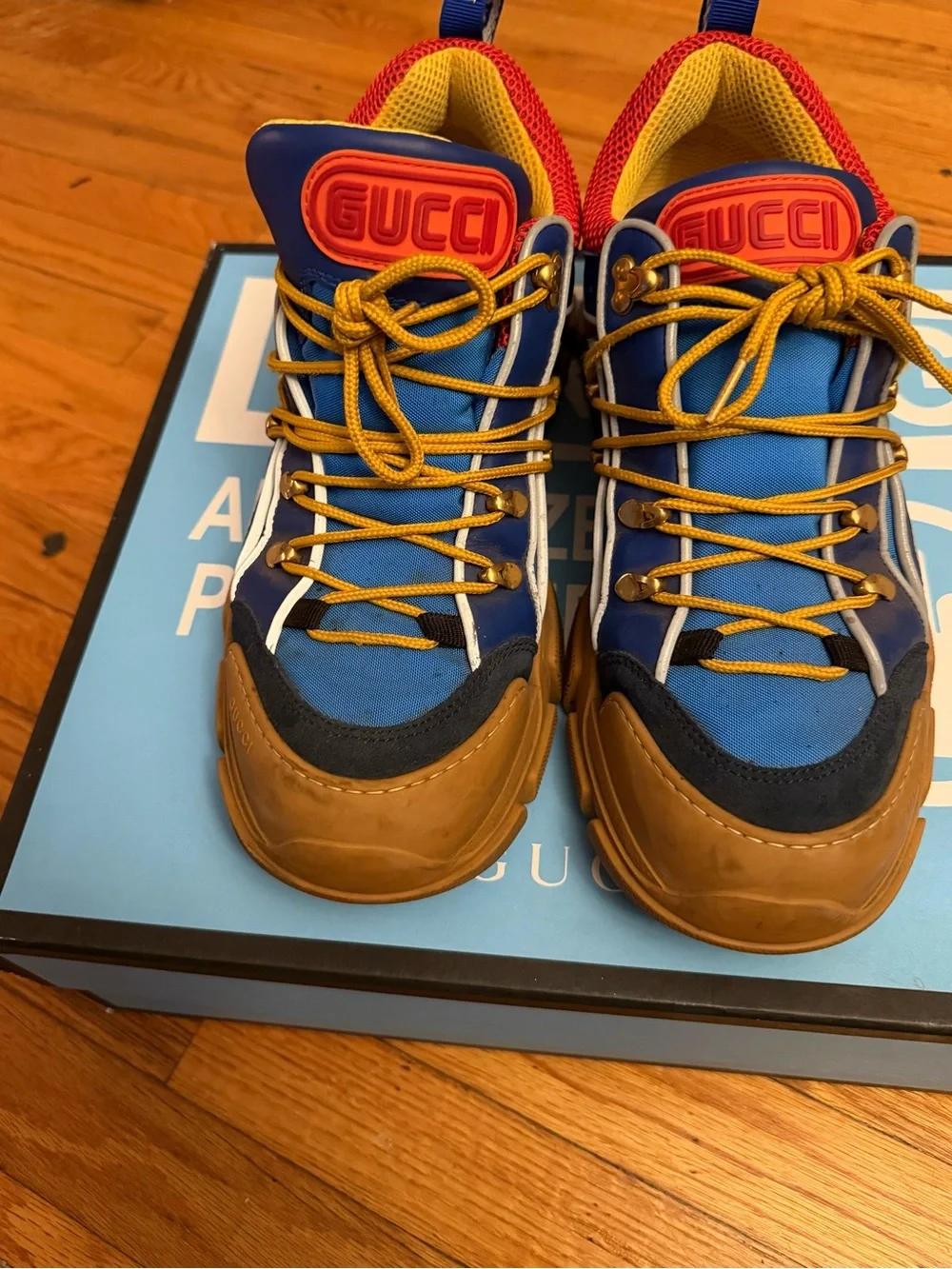 Gucci Blue, Red & Tan Chunky Trail Sneakers